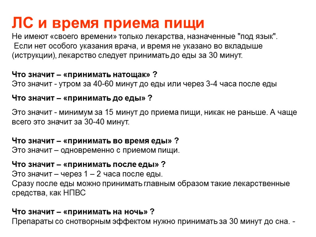 ЛС и время приема пищи